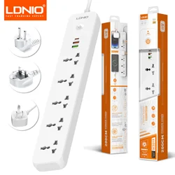 LDNIO 2500W Power Strip with 5 AC Outlets & 3 USB Charging Ports 2M Extension Cable Kitchen Household  EU UK US Plug