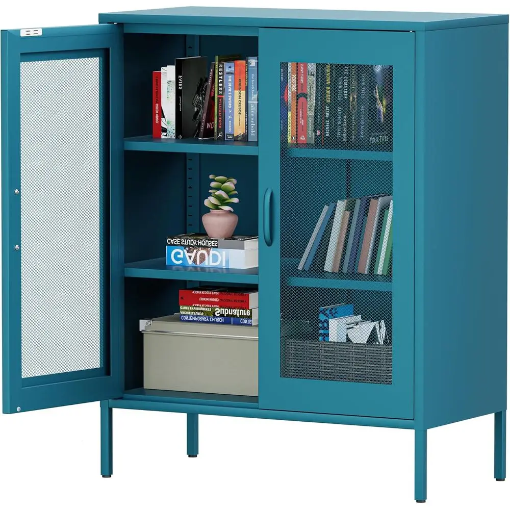 

Металлический шкаф для хранения High Blue на 40 ячеек с 2 сетчатыми дверцами и регулируемыми полками для дома и офиса