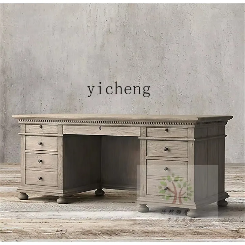 Retro Distressed Oak Desk Simple Desk Solid Wood Computer Desk