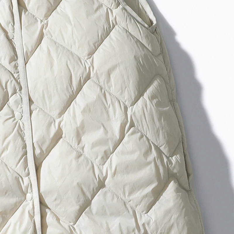 Colete longo ultraleve de pato feminino, jaqueta branca sem mangas, gola em v, argyle, moda outono, inverno, top, escola, novo, 2023