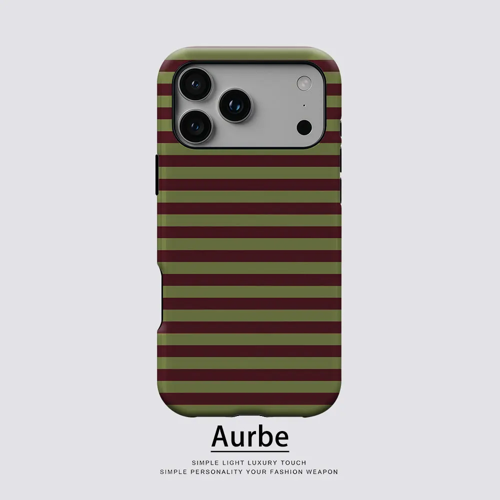 Aurbe Matte 2-in-1 Film Magsafe Hülle für iPhone 17 16 15 14 Plus 17 Pro Max Stoßfeste Hartschale Burgunderrot Olivgrün Gestreift