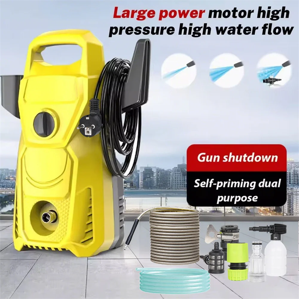 Hidrolavadora de Alta Presión de 1500W, Pistola de Agua para Jardín, Lavadora Manual de 135 Bares con Manguera de 10m, para Auto, Hogar y Jardín