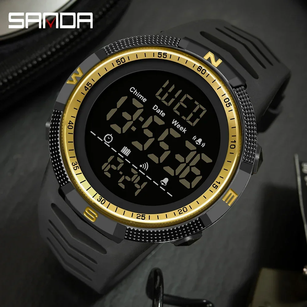 SANDA 6014 Wristwatch Outdoors Sports Student Watches Fashion Top Brand Waterproof Men Watch Multifunctional Luminous Digital