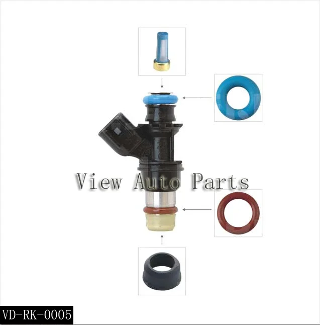 10 set per kit di riparazione e servizio iniettori di carburante compreso il tappo in plastica del filtro iniettore O-ring Viton VD-RK-0005