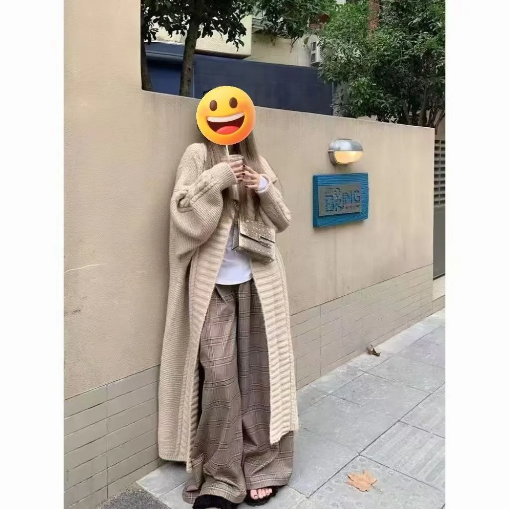 

Демисезонные кардиганы для офиса, женские, осенние, с длинными рукавами, воротником-стойкой, с широким принтом, объемные, с заниженной линией плеча, в японском стиле Харадзюку