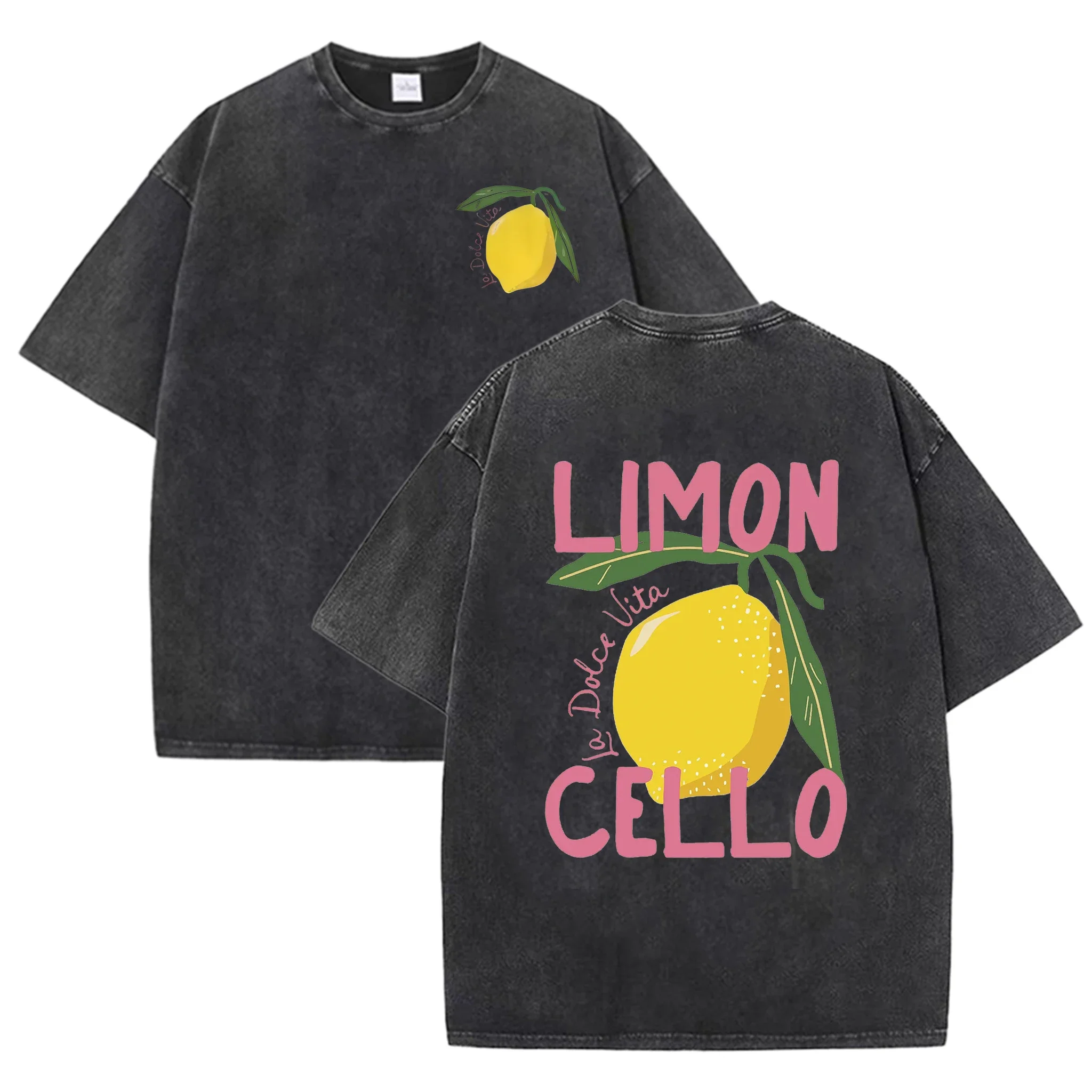 2026 New LIMON Cello Lemon Pattern T-Shirt 100% Cotton Loose Fit Y2K Korean Fashion Tees Funny Egirl Casual Daily Tops For Women