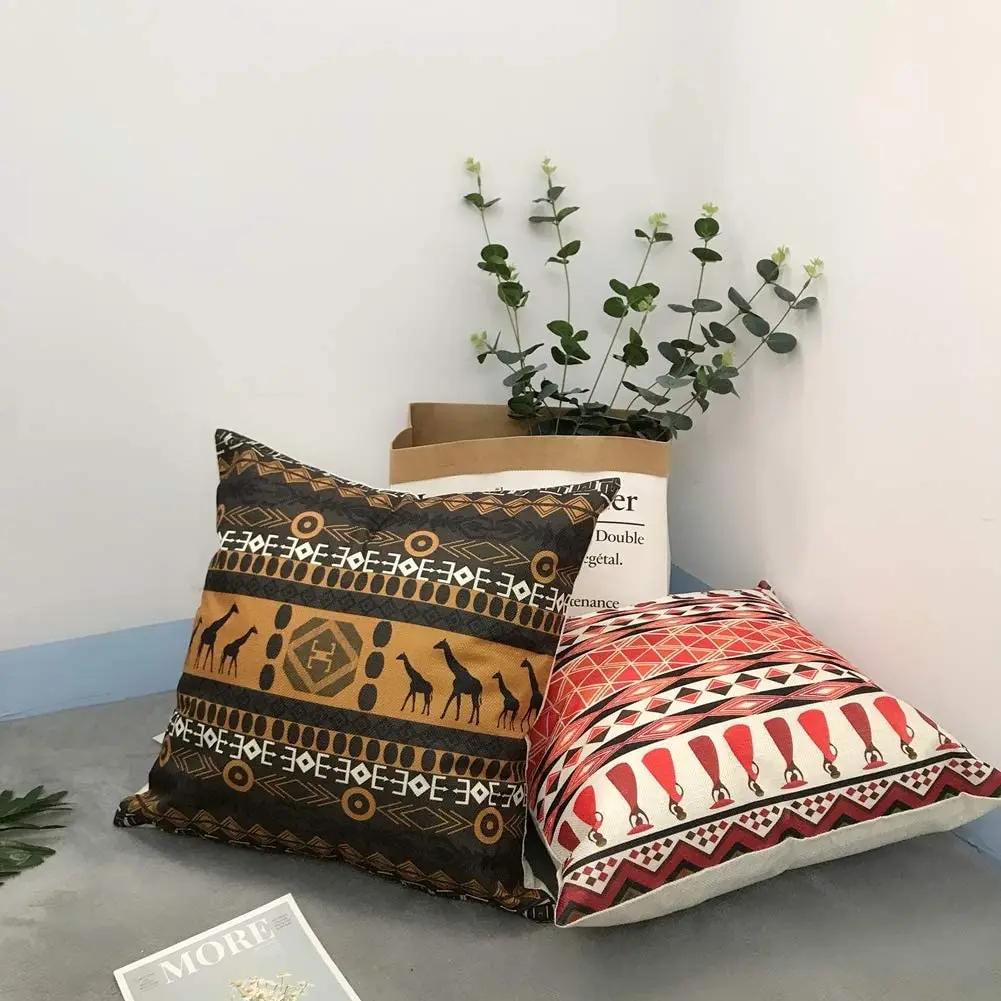 African Ethnic Style Linen Cushion Cover for Car Living Room Sofa Bedroom Home Decor, 40x40 45x45 50x50 60x60 Pillowcase