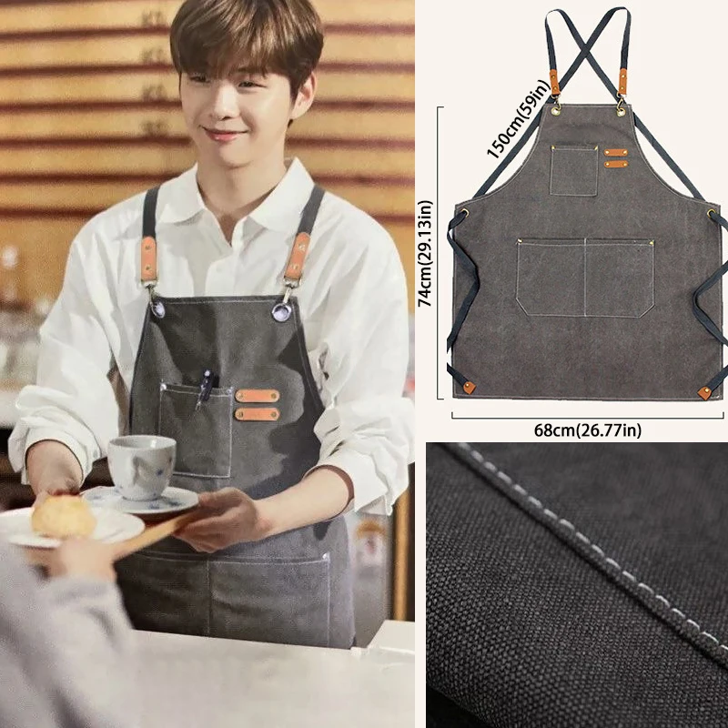 Thicken Canvas Denim Apron Antifouling Barista Apron Kitchen Restaurant Worker Barber Carpenter Florist Apron for Women Man