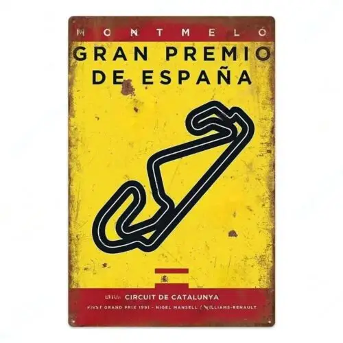 Circuito De Catalunya Montmeló Gran Premio De España 1991 Arte de letrero de metal de estaño