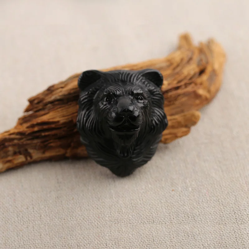 B&F Lion Head Obsidian Pendant Beads, Handmade Natural stones beads, Polished Stones for jewelry Making Supplies