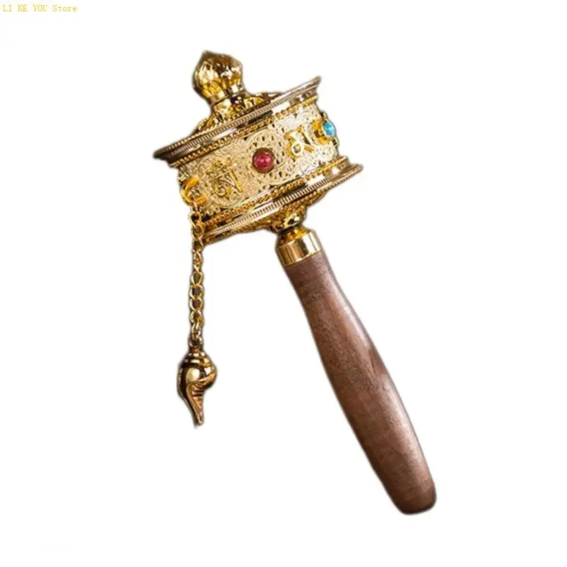W3JE Tibetan Buddhisms Six Word Mantras Handheld Cranking Buddhist Prayer Wheel view 5
