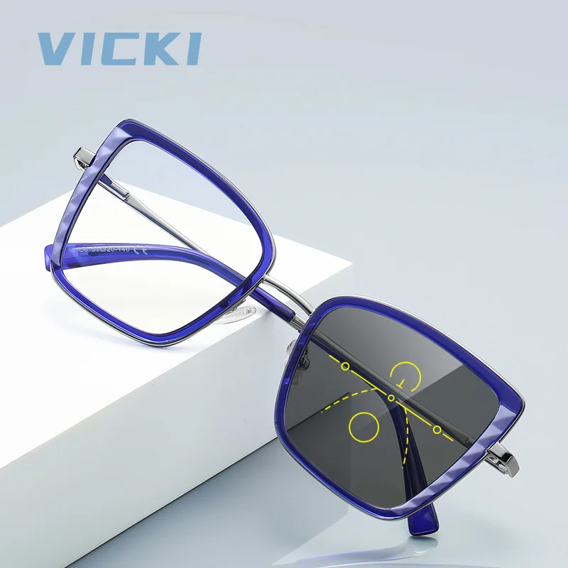 VICKI – lentilles multifocales progressives au design géométrique, photochromiques, anti-lumière bleue, verres personnalisables sur ordonnance