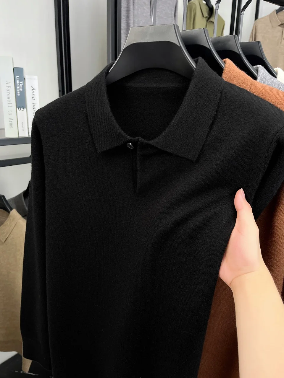 Herren Wollmischung Polo-Pullover Schwergewichtiger Warmer Strickpullover Anti-Pilling Weicher Griff Langarm-Pullover Herbst Winter – Detail 24