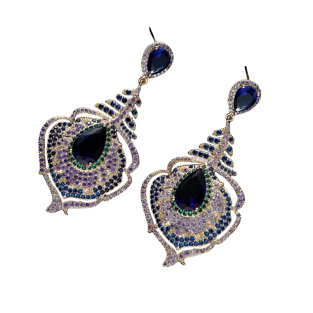 EVACANDIS Crystal Flower Daisy Teardrop Blue Purple Colorful Handmade Gemstone Gold Plated Drop Dangle Earrings for Women Sliver