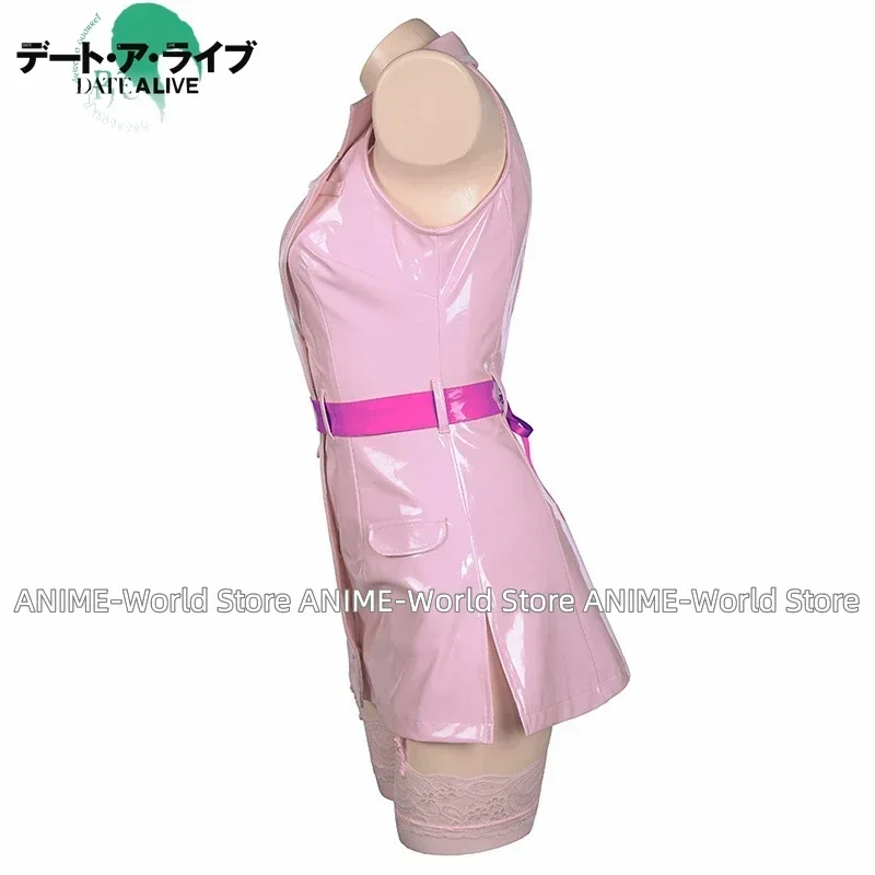 DATE A LIVE Yatogami Tohka Pink PU Leather Dress Anime Cosplay Costumes Sexy Woman Nurse Suit Halloween Dresses - view 5