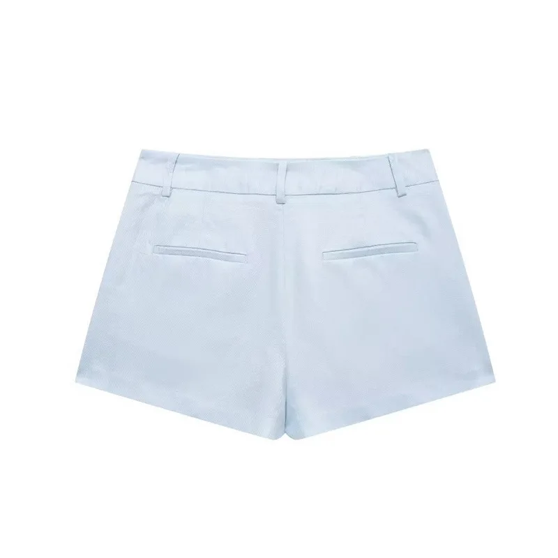 Damskie szorty z mieszanki lnu o niskim stanie, proste i eleganckie.