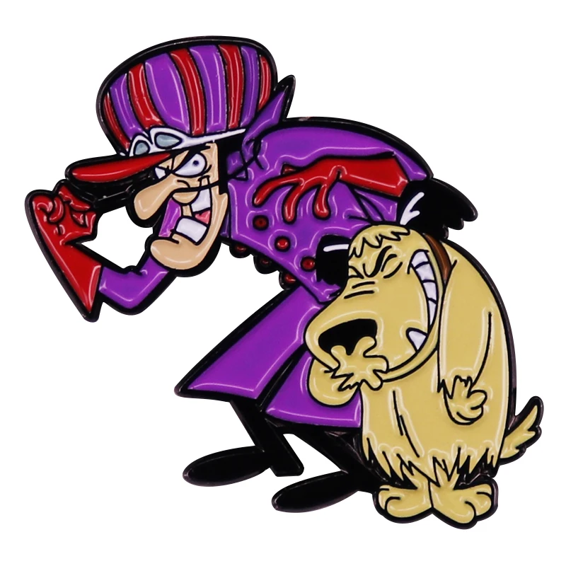 Broche de Pin de Cão Mutlie e Dick Dastardly em Azul e Roxo: Uma Peça Clássica de Estilo Urbano e Nostalgia
