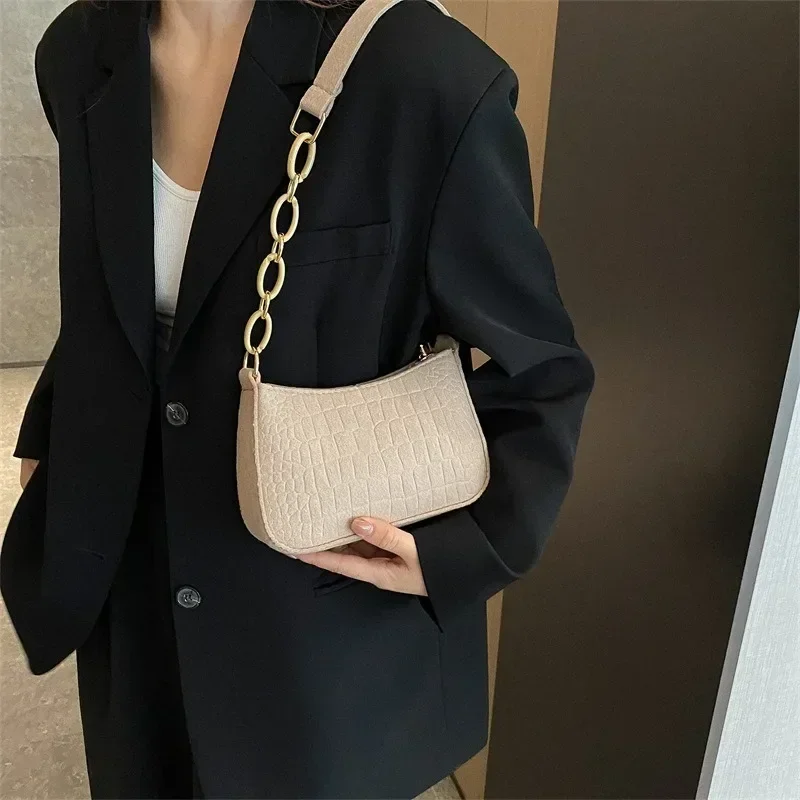 Fashion Vintage Women Subaxillary Bag PU Leather Texture Shoulder Crossbody Bags Retro Female Shopping Underarm Handbag Totes