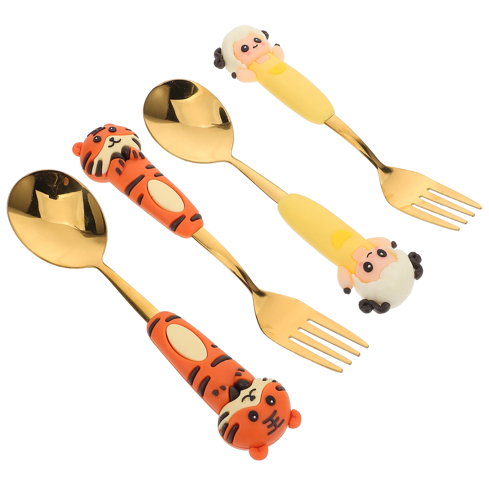 4 قطعة مجموعة أدوات المائدة الفولاذ المقاوم للصدأ الأطفال الكرتون ملعقة شوكة أدوات المائدة الحيوان كعكة ملعقة الحلوى/ الحلويات لتناول الطعام اثارة