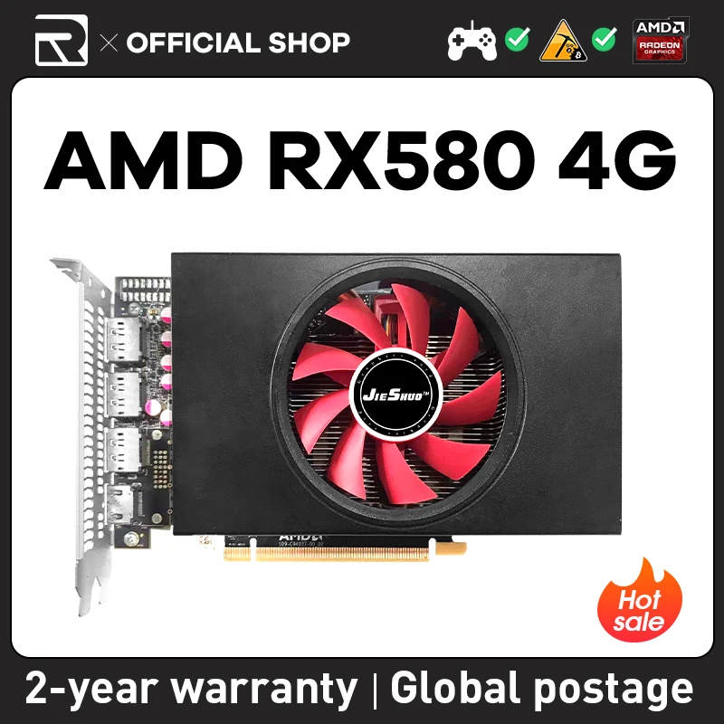 

JIESHUO Video card AMD RX 580 4GB 2304SP Gaming graphics card GDDR5 256bit GPU rx580 4g graphics card Desktop Video Office 580Rx