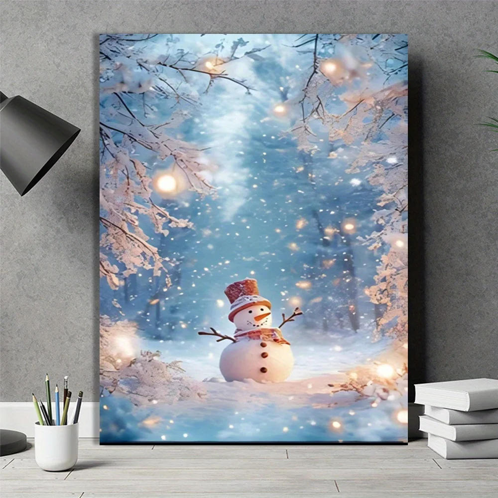 

Charming Snowman Winter Scene Canvas Art Framed Wall Decor for Living Room Bedroom and Bathroom Perfect Christmas Home Accents