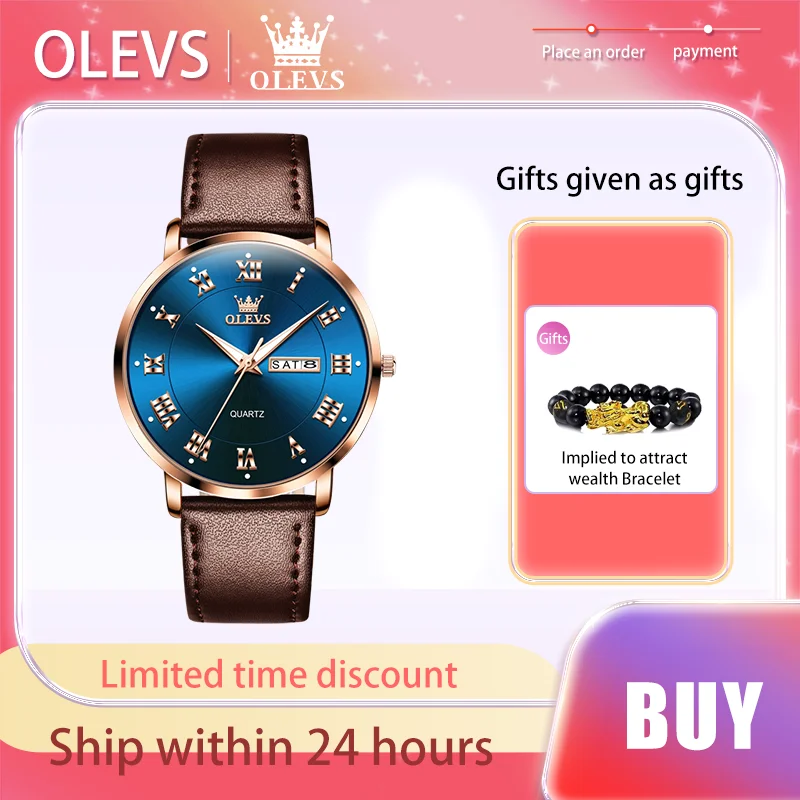 OLEVS Luxury Brand Men's Watches Waterproof Roman scale Dual Dalendar Quartz Watch Fashion Business Original Great Charm Watch