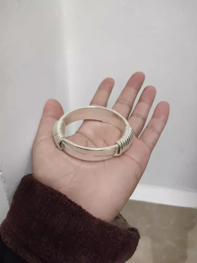 سوار سميك مطلي بالفضة واسع السطح للنساء ، سوار على الطراز العرقي ، غير رسمي وعتيق ، مجوهرات راقية للعشاق #5