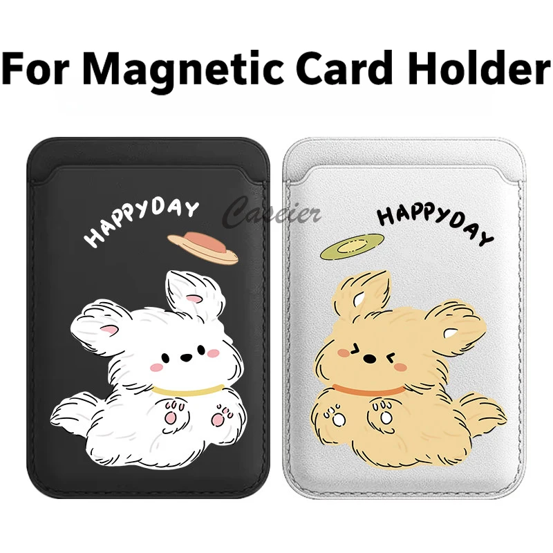 Funda Magnética de Cuero Frisbee Puppy para iPhone 17 16 15 14 Pro Max, para Samsung Galaxy S25 S24 Ultra, con Ranuras para Tarjetas, Accesorios para Teléfono