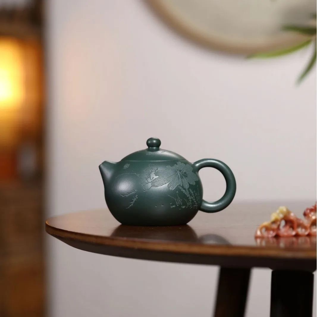 Yixing Handmade Purple Jade Raw Ore Dark Green Clay Xishi Teapot National Craftsmanship Handcrafted Household Tea Set