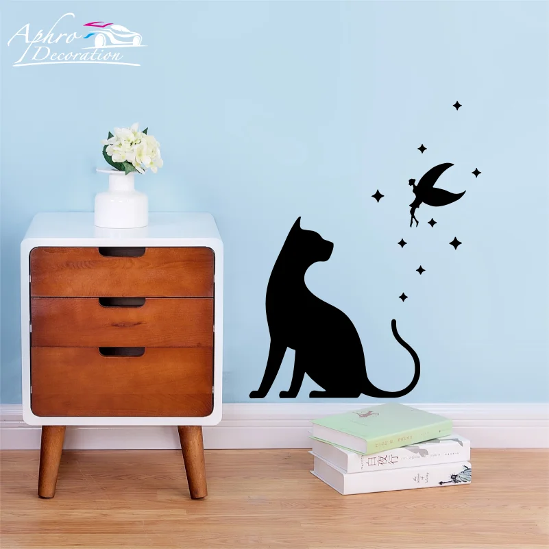 

Black Cat Silhouette Wall Sticker Living Room Bedroom Decoration Mural Home Decor Wallpaper Creative Kitten Self Adhesive Decals