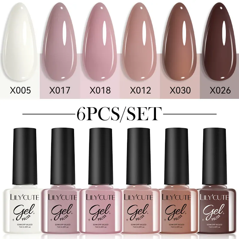 Lilycute 6 Stks/set Kleur Nagelgellak Set Kits Basis Top Coat Lak Inweken Uv Gel Led Semi-Permanente All Voor Manicure