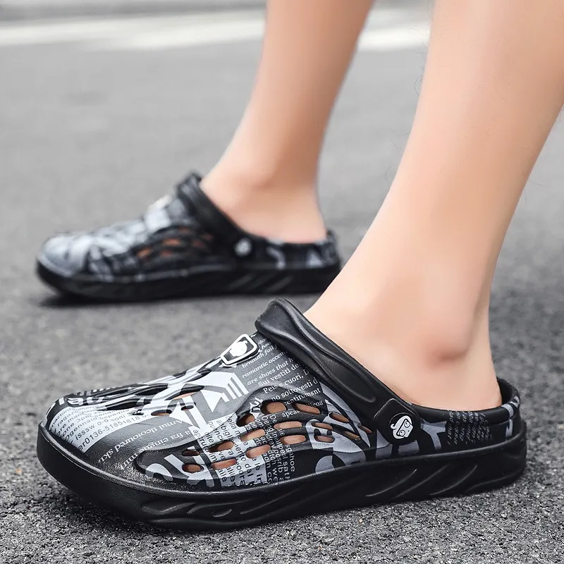 Men EVA Clogs Hollow Out Hole Sandals Adjustable Strap Non Slip Garden Work Shoes Waterproof Outdoor Pool Male Beach Slippers