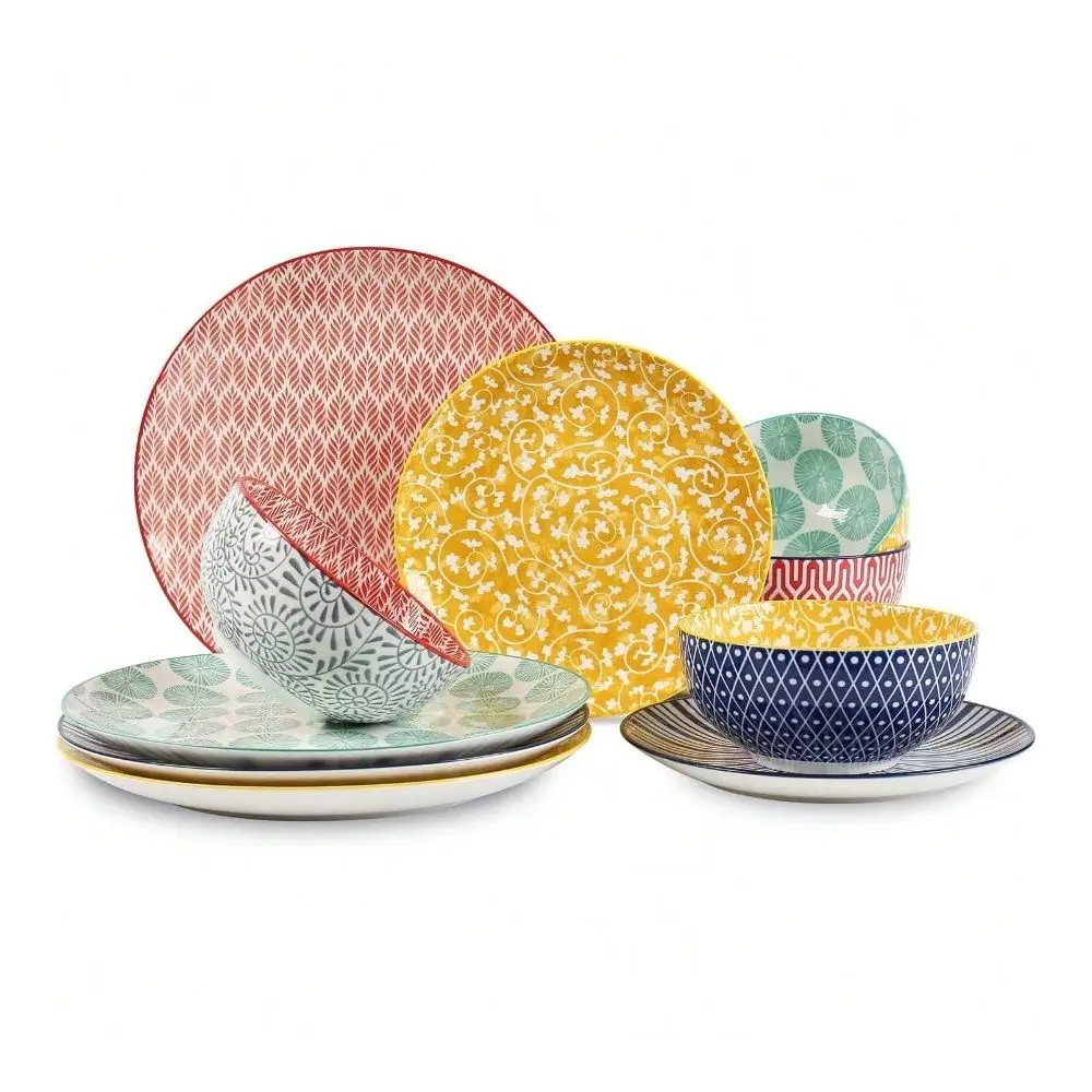 

Dinnerware Sets, 12Pieces Plates And Bowls Sets, ch Resistant Dishes Set For 4, Dishwasher Microwave , Assorted Colors