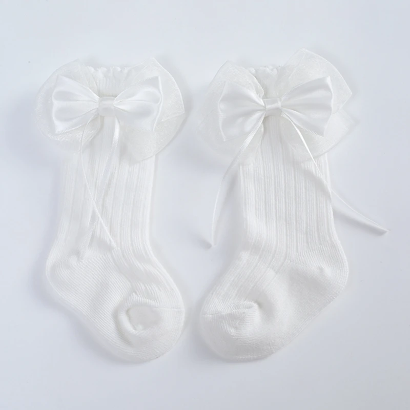 Säugling Baby Mädchen schicke lange Strümpfe Prinzessin einfarbige Quaste große Bowknot Socken Frühling lässig niedlich Overknee-Socken