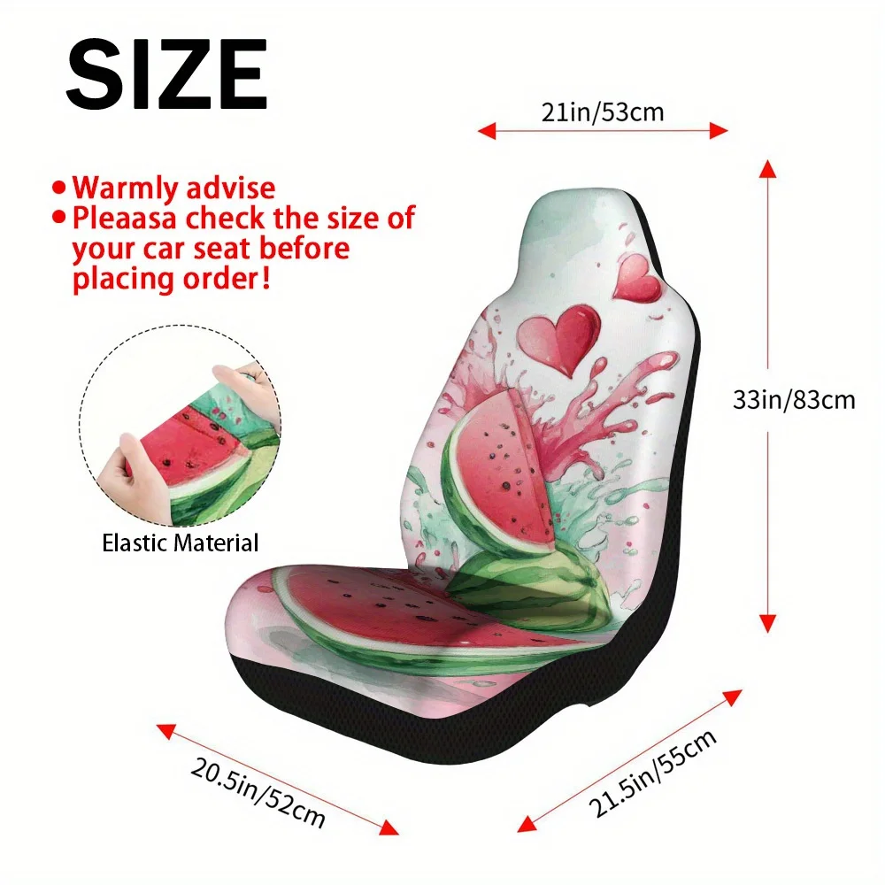 Set Of 2 Valentine'S Day Watermelon Splash Design Car Seat Covers – Fits Most Cars, Trucks, Vans, And Suvs | Long-Lasting Polyes