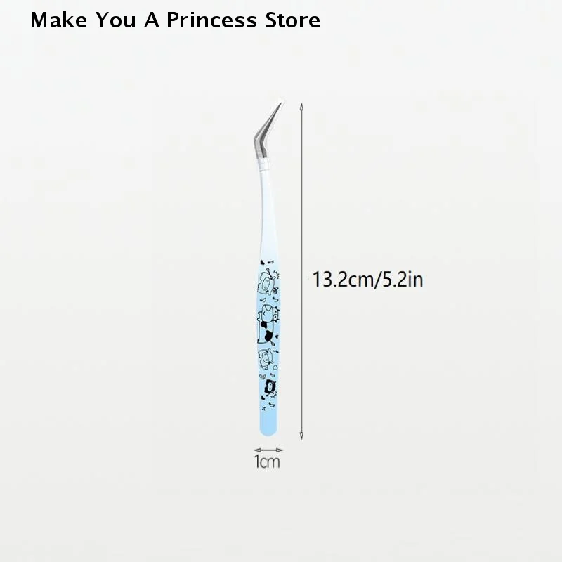 【HBA】ملاقط رموش صناعية مطبوعة برسوم كرتونية من الفولاذ المقاوم للصدأ منحني احترافي ثلاثي الأبعاد رموش تمديد أدوات مكياج ملقط