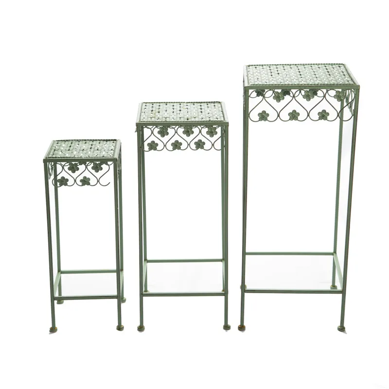 

Wrought iron square round three-piece set, flower stand old floor raised stool ladder courtyard balcony outdoor park