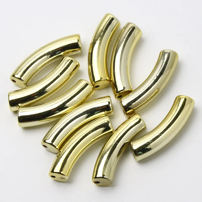 Fashion 10pcs Gold Color Bent Pipe Bead Acrylic Curved Tube Beads For DIY Bracelets Earrings Pendants Jewelry Making Accessories