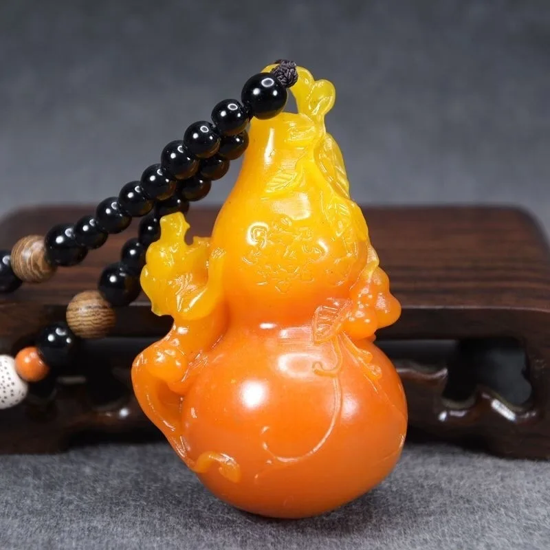 

Dragon Jade for Men, Fortune and Prosperity Gourd Pendant, Yellow