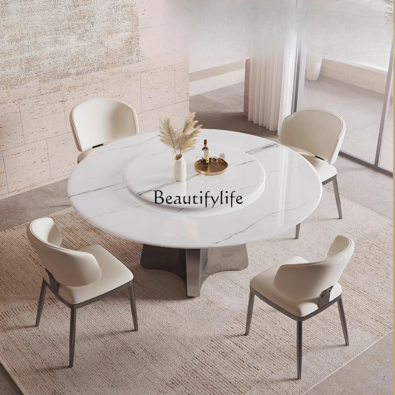 

Marble dining table household small apartment supercrystalline stone round table advanced modern simplicity