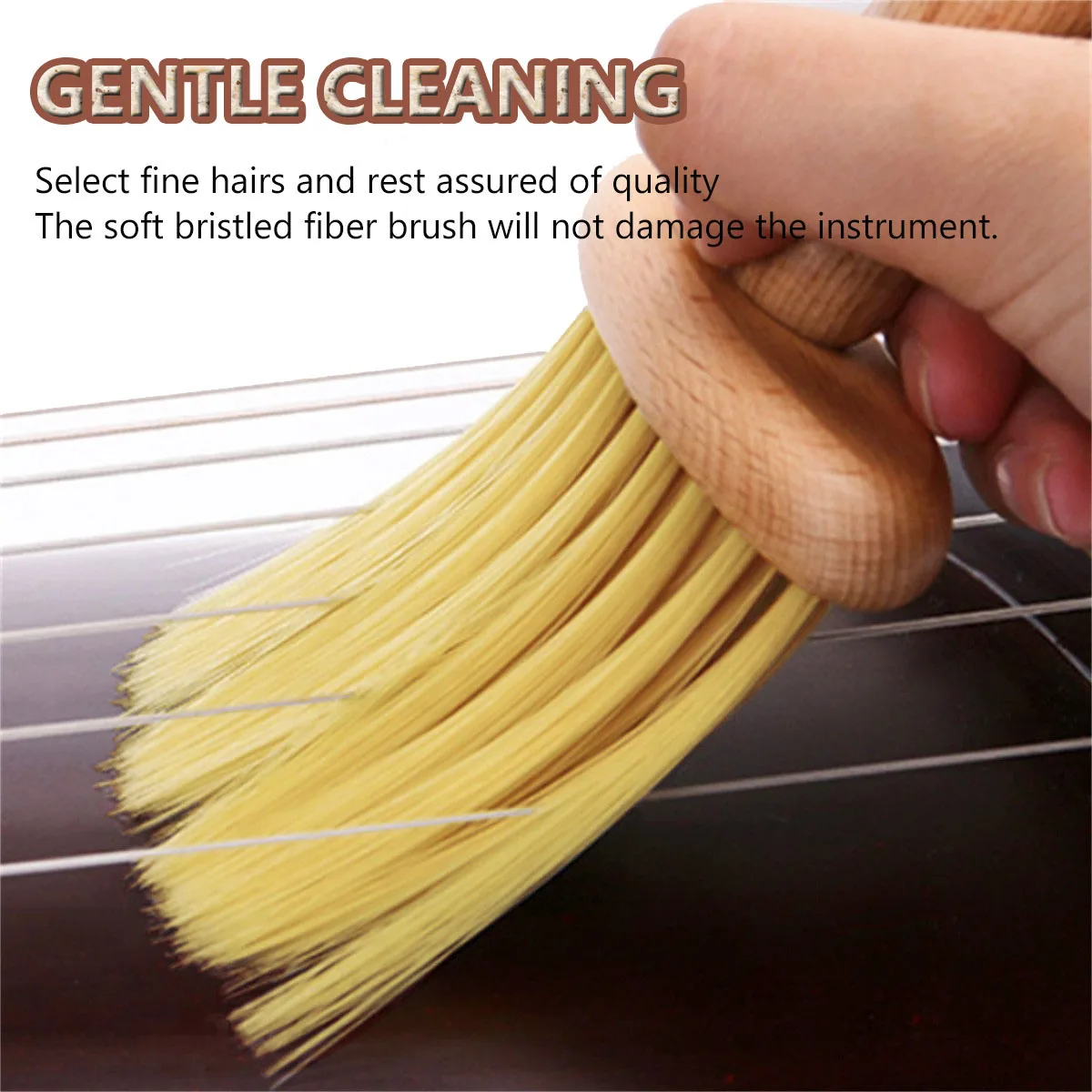 Wooden Handheld Cleaner Brush Dust Removal Bristle Brush Stringed Instrument Soft Deep Cleaning Brush For Guzheng/Violin/Piano