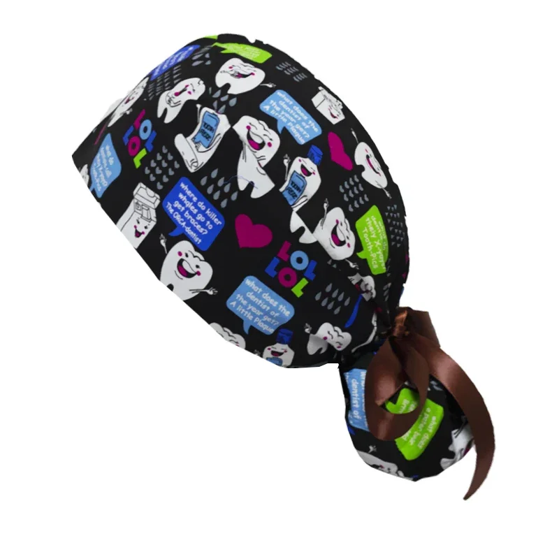 Doctor Operating Room Pattern Printed Skeleton Nursing Head Cap Lab Scrub Pet Hospital Surgical Hat Unisex Dentist Scrub 2023