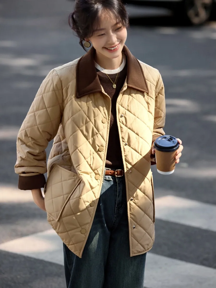 

Winter Barn Sle Loose Fit Women's Cotton Jaet Color Blo Collar Flip Design Faionable Thiened Long Sve Collar