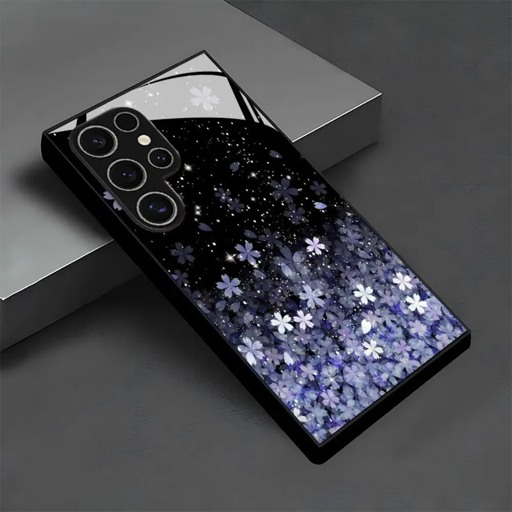 

Shiny Cute Flower glass Phone Case For Samsung Galaxy S26 S25 S24 S22 S23 Ultra S21 S20 Plus 5G Frosted Non-Slip Full Cover