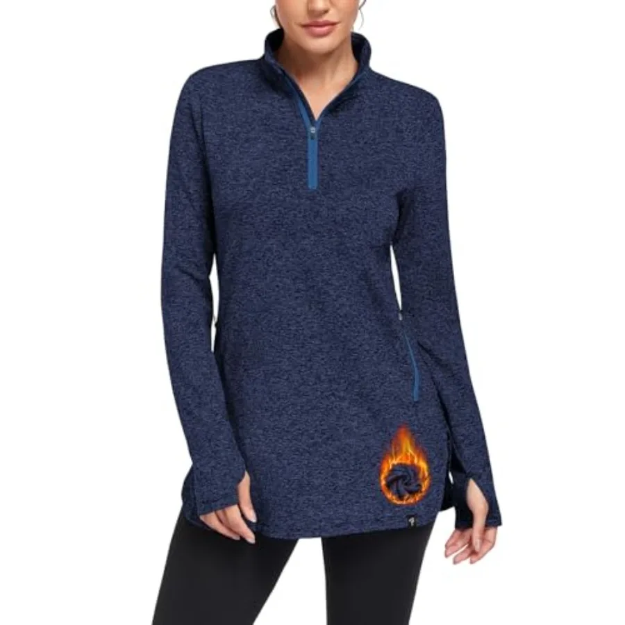 

Soneven Women's Thermal Running Fleece Long Sweatshirts Turtleneck Long Sleeve Pullover Winter With Thumbholes and Pockets