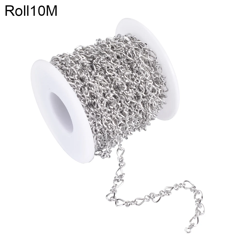 5m/Roll 304 Stainless Steel Stainless  Figaro Chains, With Spool,Steel Color,For Jewelry Making Supplies  Accessories