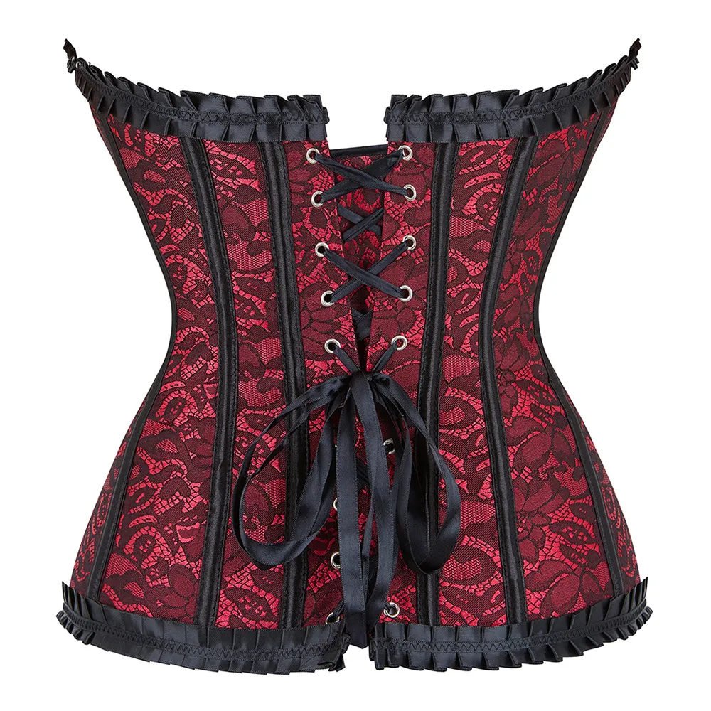 Women Sexy Brocade Floral Lace Up Corset Waist Cincher Body Shaper Vintage Flowers Overbust Corset Bustier Lingerie Top