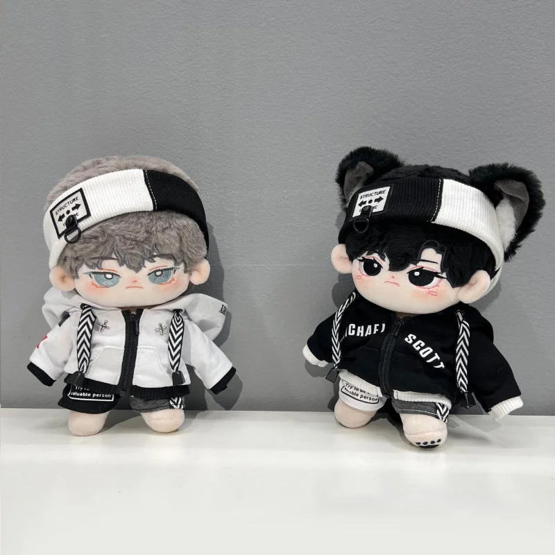 in Stock 15/20cm Plush Doll's Clothes 5PC Cool Suit Black Sweater Jacket Shorts Hairband Glasses Boots Dolls Accessories Outfit