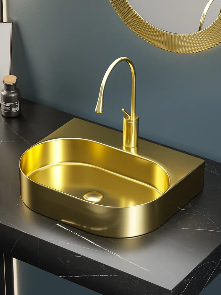 304 stainless steel countertop washbasin Home Golden Light Luxury Wash Basin Single Basin Hotel B&B Basin Black Washbasin