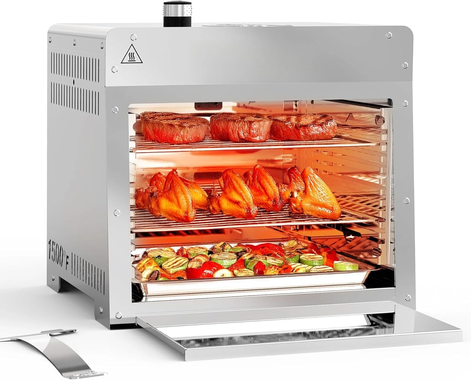

1500°F Small Infrared Propane Gas Grill – Portable Steak Broiler & Sear Station, Outdoor Salamander BBQ with Pizza Stone